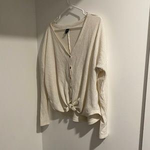 Cream Tie front thermal tee